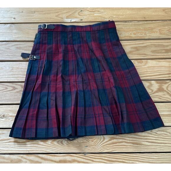 Cloth By Ftrathmore Tartan Wool Wrap Kilt Skirt Size 14 Girls Green Red - Picture 2 of 6